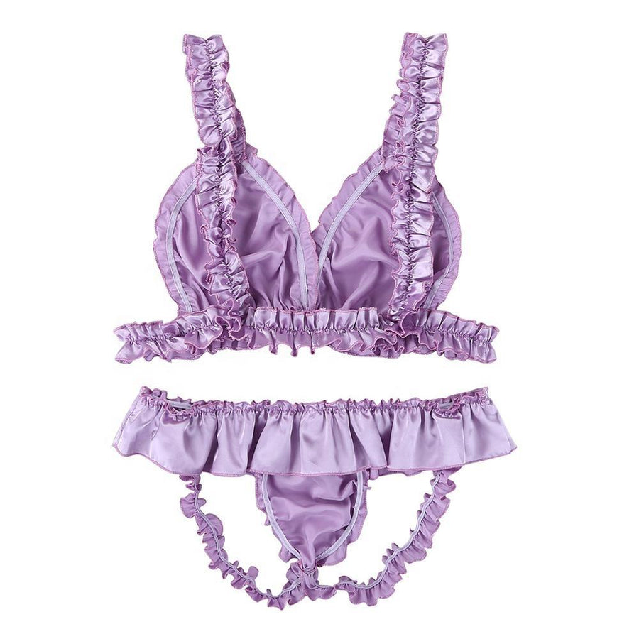 Ruffled Satin Lingerie Set, gallery view 3