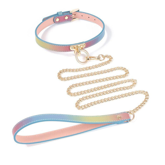 Fancy Unicorn Rainbow and Gold Collar With Leash product view