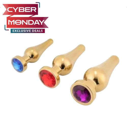 Gold Cone-Shaped Jeweled Butt Plug Set BDSM product view