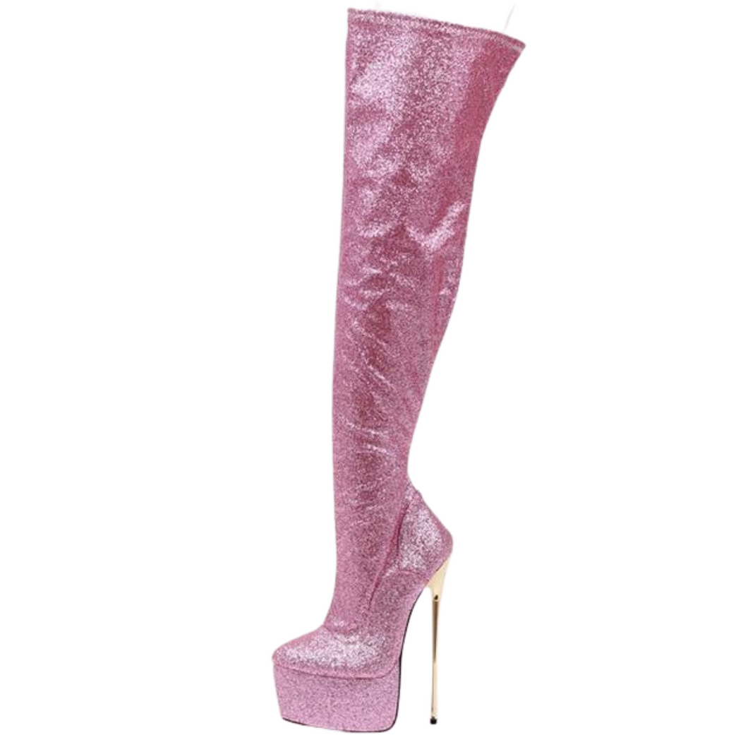 8 Inches Sissy Pink Round Toe Boots