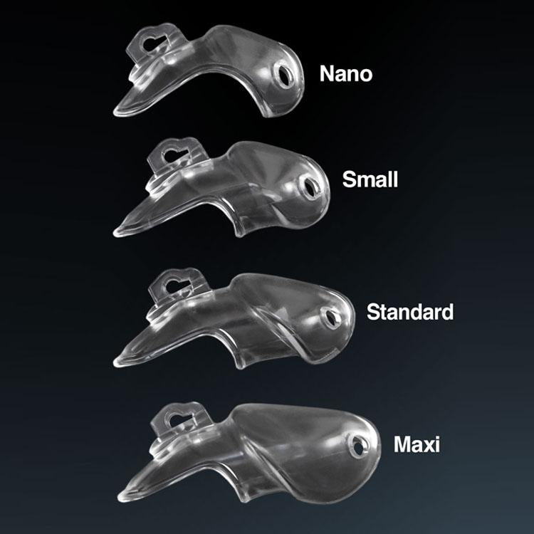 Ella Chastity Device 3.23 inches, 3.82 inches, 4.02 inches, and 4.33 inches long size guide, gallery view 6