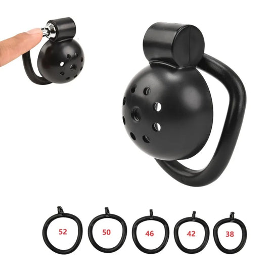 New Male Chastity Cage with 5 Size Penis Rings size guide, gallery view 1