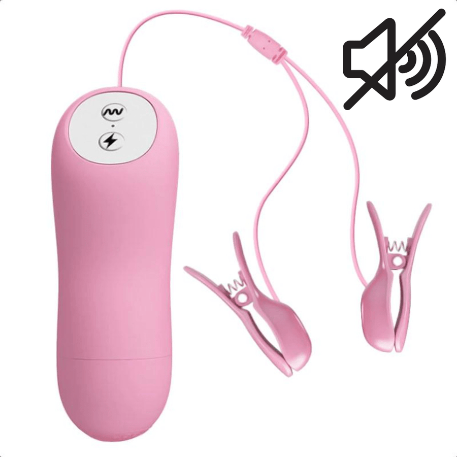 BDSM Pink Vibrating Electro Nipple Clamps Set, gallery view 8