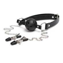 Load image into Gallery viewer, BDSM Black Ball Gag Nipple Clamp
