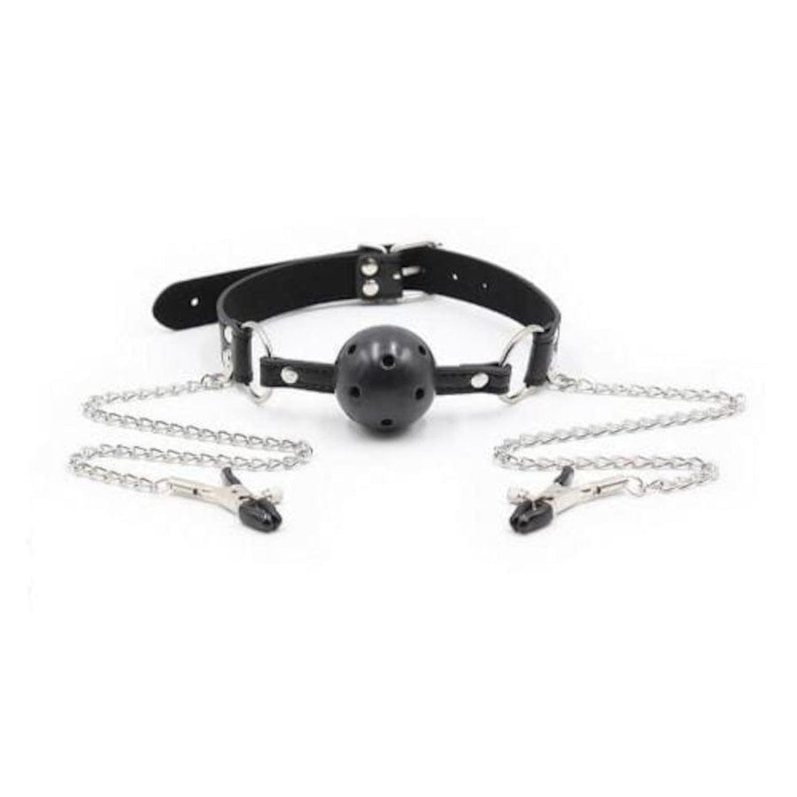 BDSM Black Ball Gag Nipple Clamp, gallery view 3