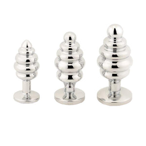 Silberner Helix-Buttplug mit Juwelen, 3-teiliges BDSM-Set