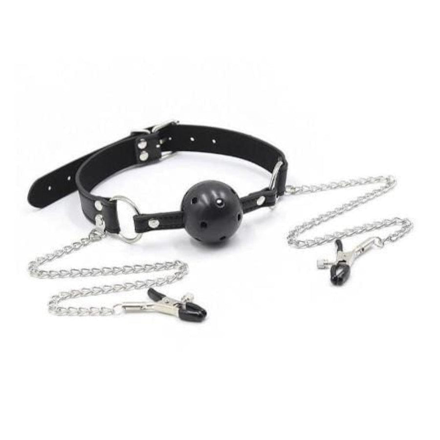 BDSM Black Ball Gag Nipple Clamp, gallery view 5