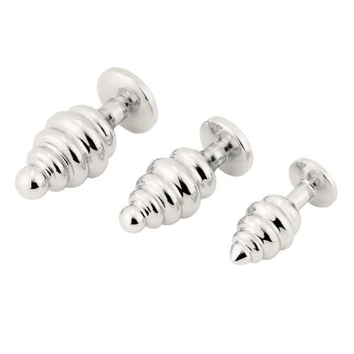 Silver Helix Jeweled Butt Plug 3-Piece Set BDSM, gallery view 2