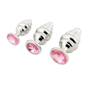 Ensemble de 3 plugs anaux avec bijoux Silver Helix BDSM