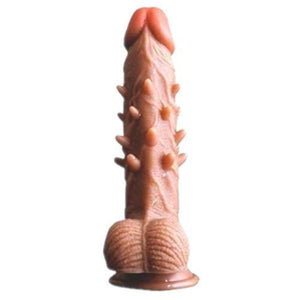 Brauner, stacheliger, realistischer Dildo mit Saugnapf