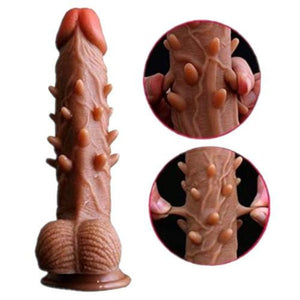 Brauner, stacheliger, realistischer Dildo mit Saugnapf