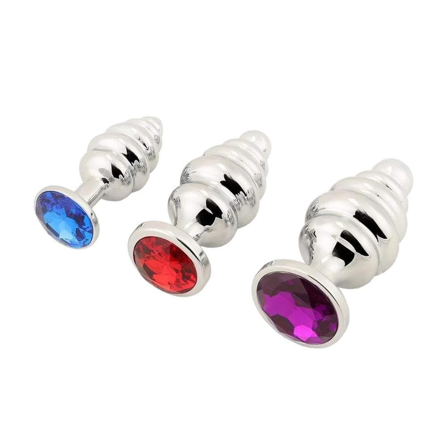 Silver Helix Jeweled Butt Plug 3-Piece Set BDSM product view
