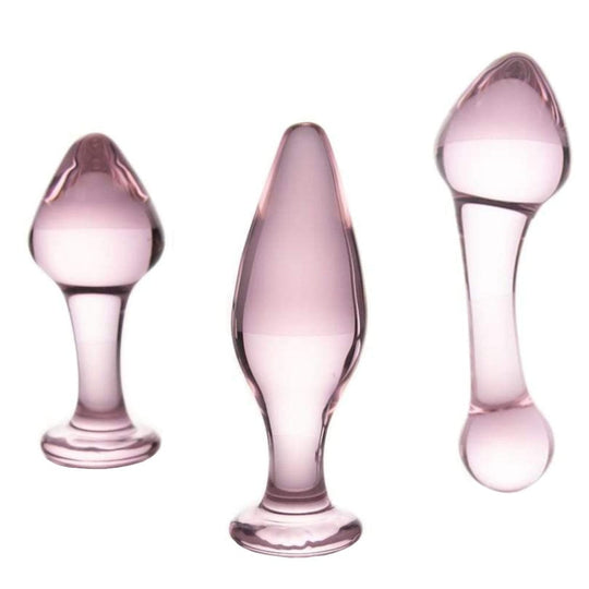 Pink Crystal Glass Plug 3 Piece Set BDSM product view