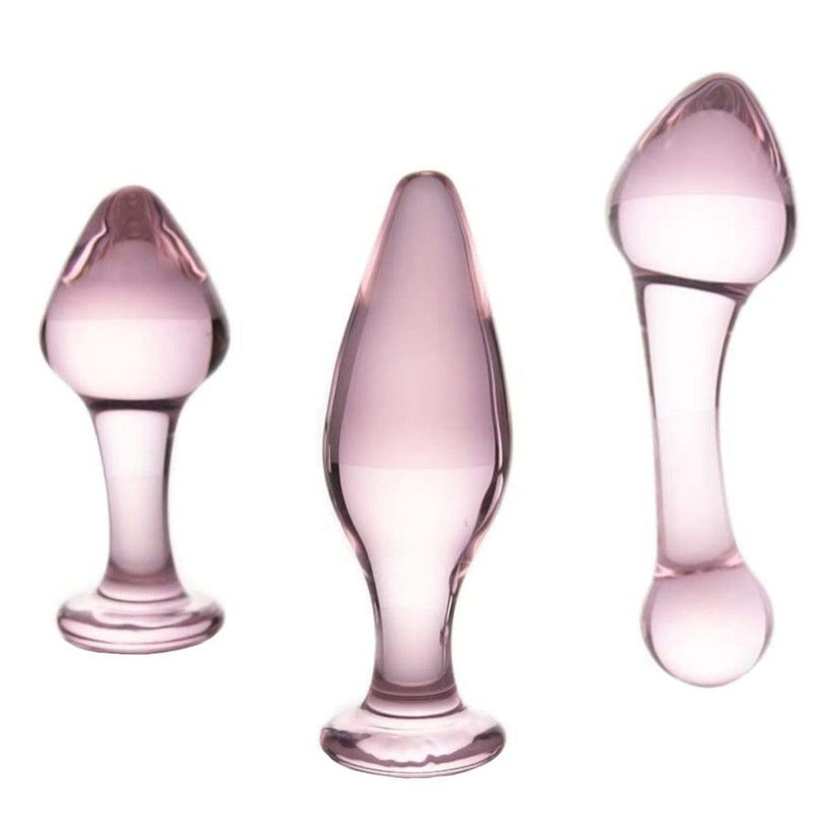 Pink Crystal Glass Plug 3 Piece Set BDSM product view