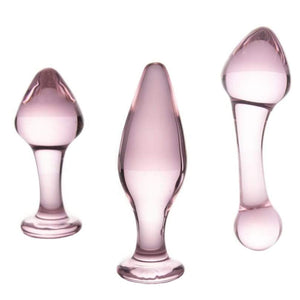 Pink Crystal Glass Plug 3 Piece Set BDSM