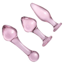 Load image into Gallery viewer, Pink Crystal Glass Plug 3 Piece Set BDSM
