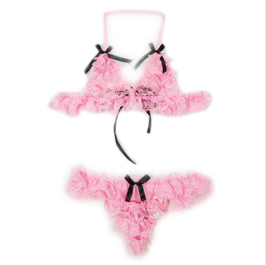 Sexy Pink Lace Bikini Lingerie Set, gallery view 4