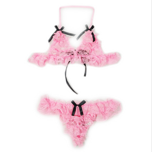 Sexy Pink Lace Bikini  Lingerie Set
