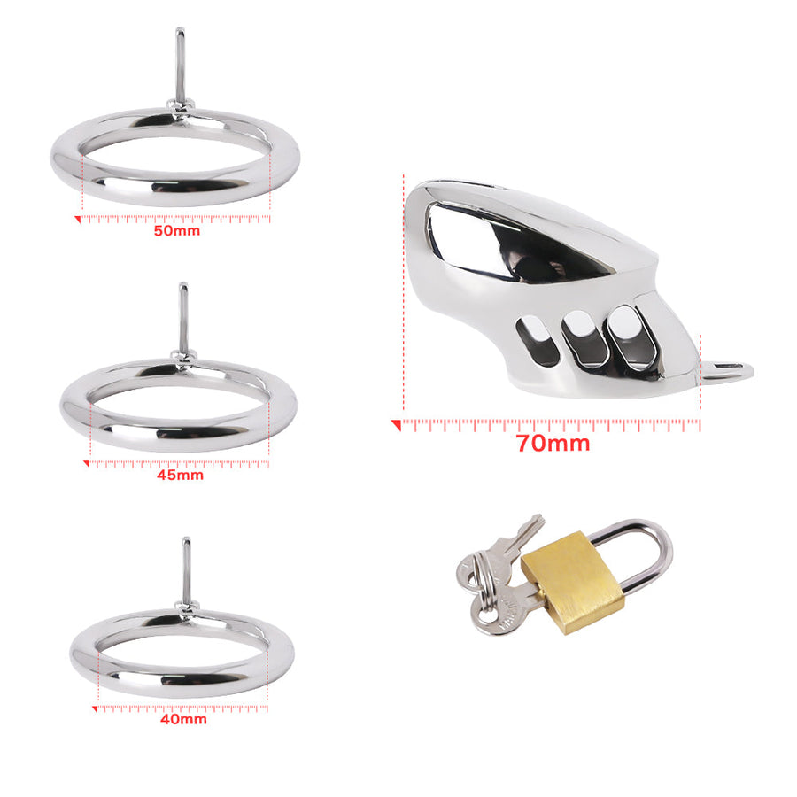 BDSM Stainless Steel Chastity Device With Spike Ring, gallery view 4