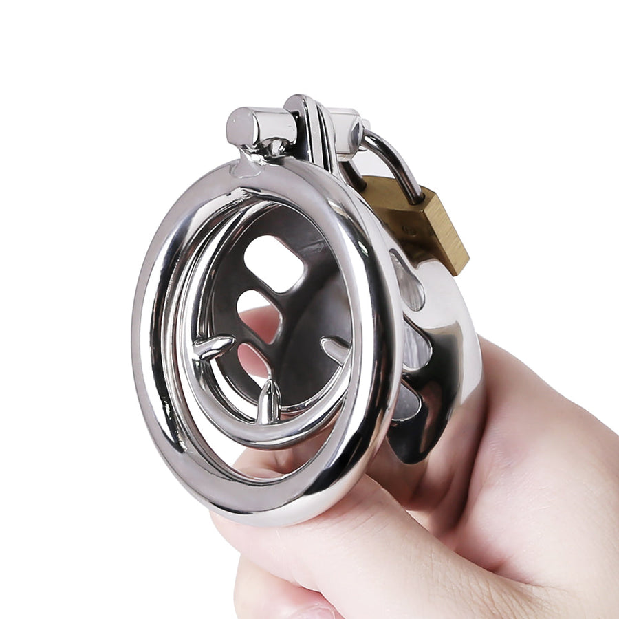 BDSM Stainless Steel Chastity Device With Spike Ring, gallery view 8