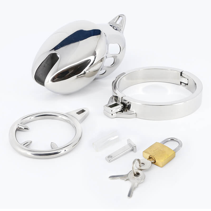 Bondage Stainless Steel Chastity Cage With Spike Ring, gallery view 4