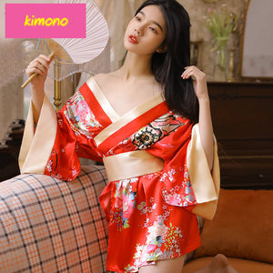 Deep V Print Kimono Sexy Suit