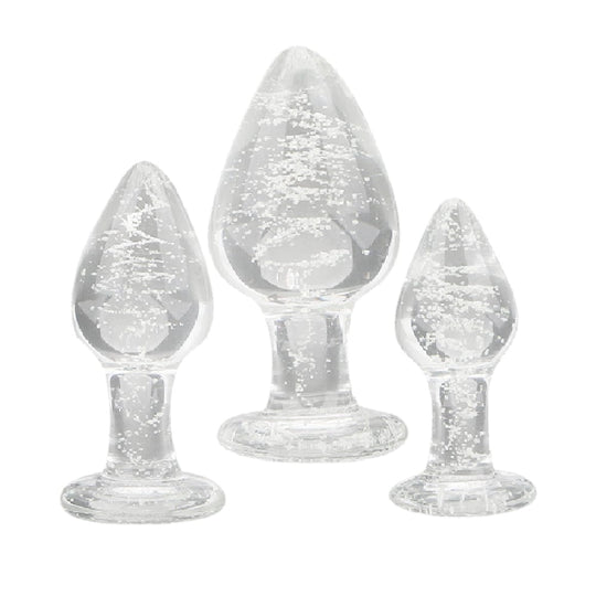 Glow in the Dark Glass Butt Plug 3 Piece Set BDSM product view