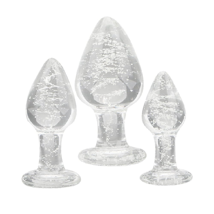 Glow in the Dark Glass Butt Plug 3 Piece Set BDSM product view