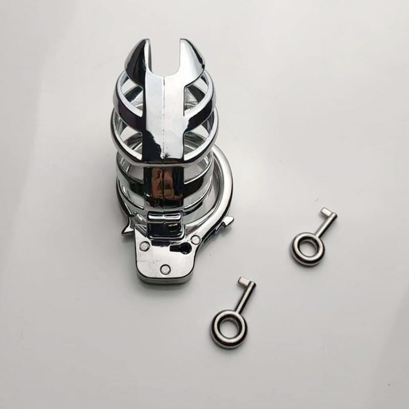 Handcuff Adjustable Metal Male Chastity Cage, gallery view 2