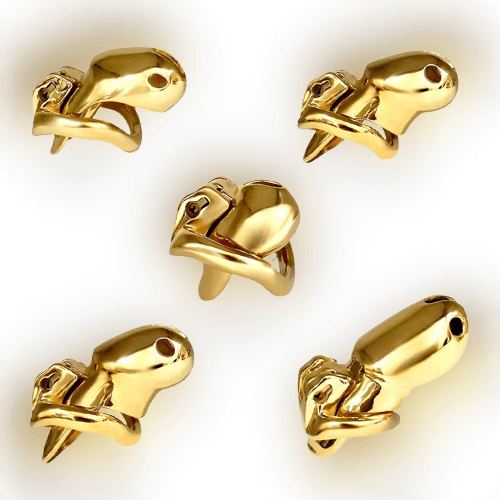 HTV3 Gold Chastity Cage product view