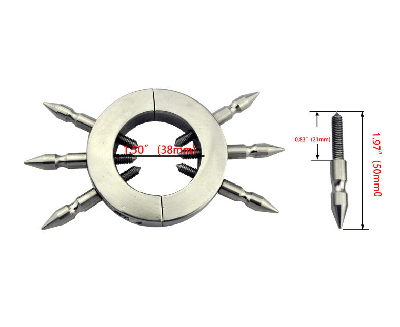 Locking Stainless Steel Cock Ring with Cruel Spikes, gallery view 2