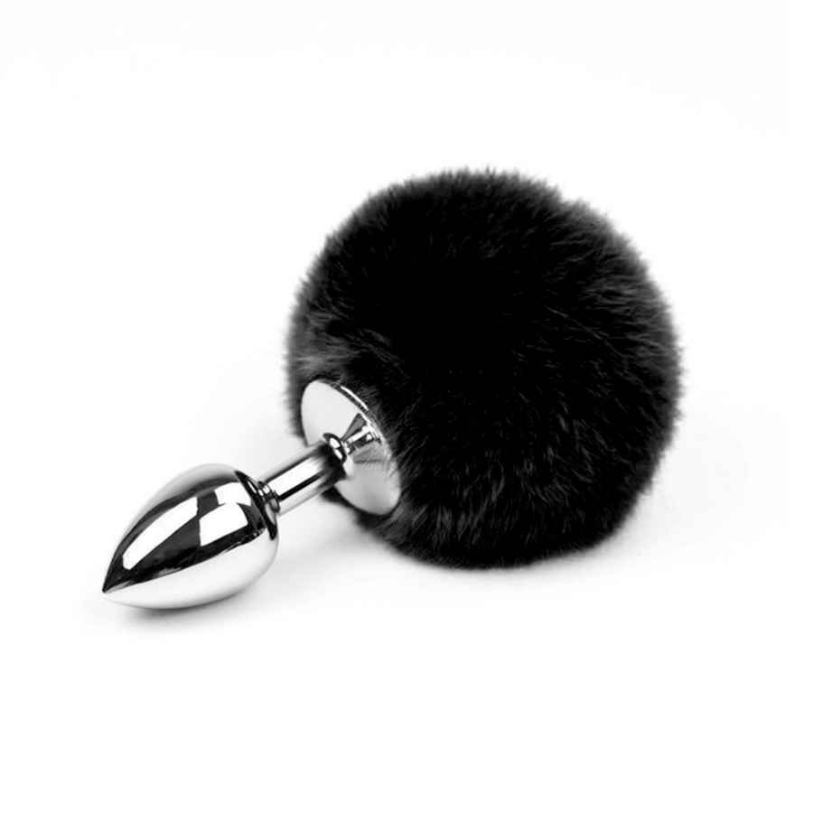 Black Stainless Steel Bunny Tail Plug BDSM product view