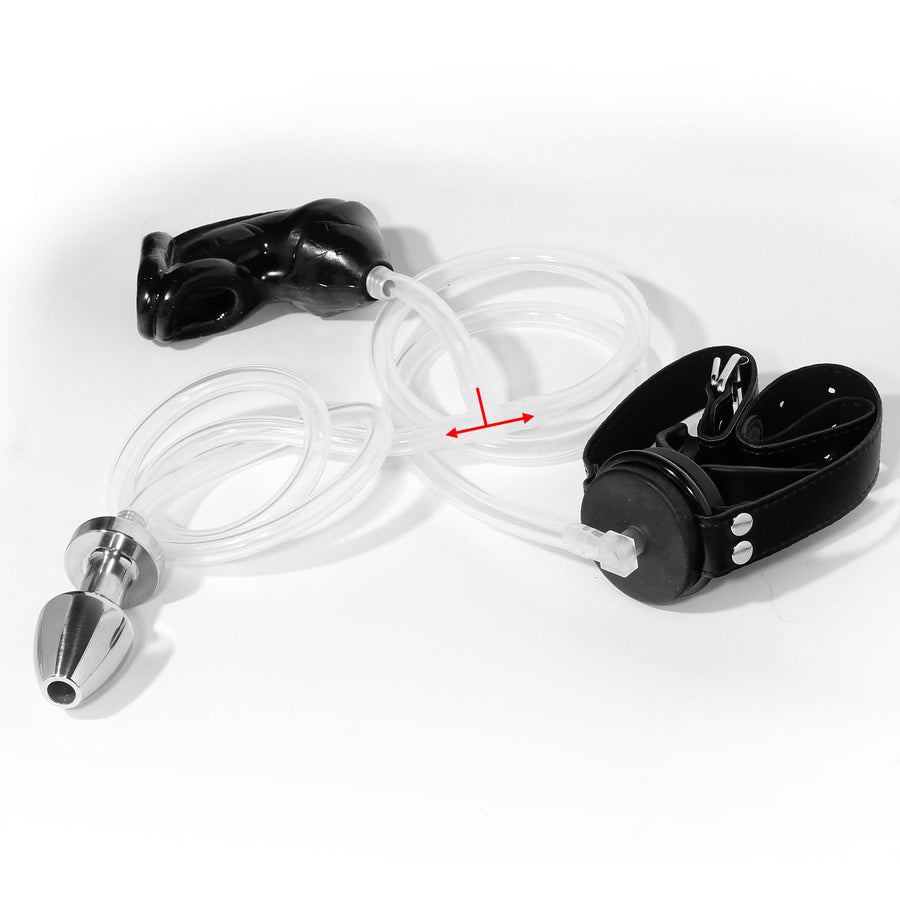 Male Chastity CockCage With Piss Urinal Flow Into Mouth Plug Gag Catheters Penis Cage, gallery view 2