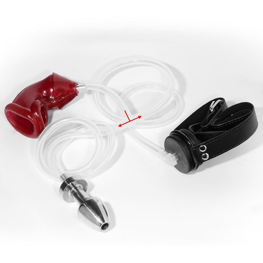 Male Chastity CockCage With Piss Urinal Flow Into Mouth Plug Gag Catheters Penis Cage, gallery view 3