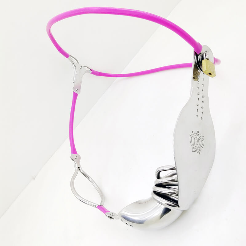 Male Stainless Steel Chastity Belt Pink, gallery view 3