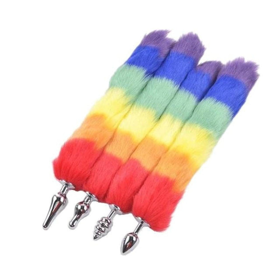 Rainbow-Colored Metallic Tail Butt Plug BDSM product view