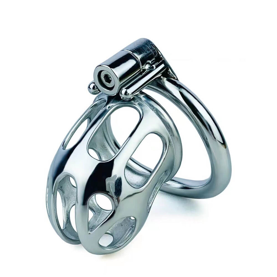 New Stainless Steel Chastity Cage With Uneven Ring, gallery view 2