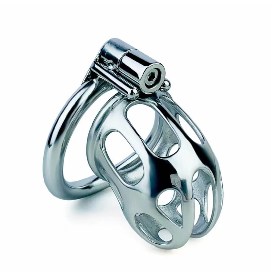 New Stainless Steel Chastity Cage With Uneven Ring, gallery view 3