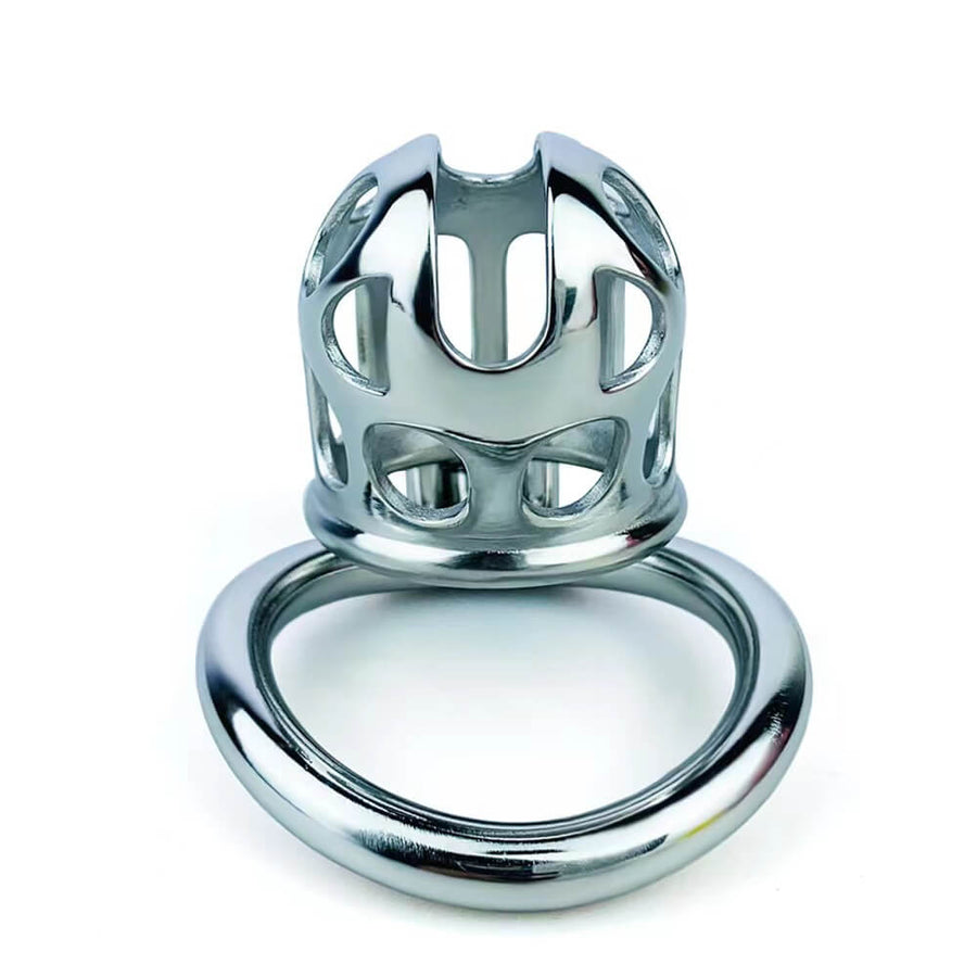 New Stainless Steel Chastity Cage With Uneven Ring, gallery view 4