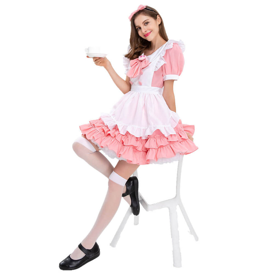 Pink Maid Outfit Cosplay Lolita Anime Costume, gallery view 2