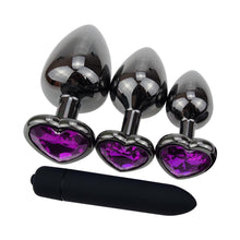 Load image into Gallery viewer, Purple Heart Metal Butt Plug Kit With Vibrator 4pcs BDSM
