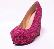 Load image into Gallery viewer, &quot;Sissy Whitney&quot; Glitter Wedge Pumps
