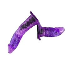 Lade das Bild in den Galerie-Viewer, Transparenter, violetter, doppelseitiger Strap-on-Vibrator
