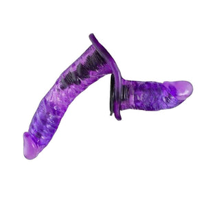 Transparenter, violetter, doppelseitiger Strap-on-Vibrator