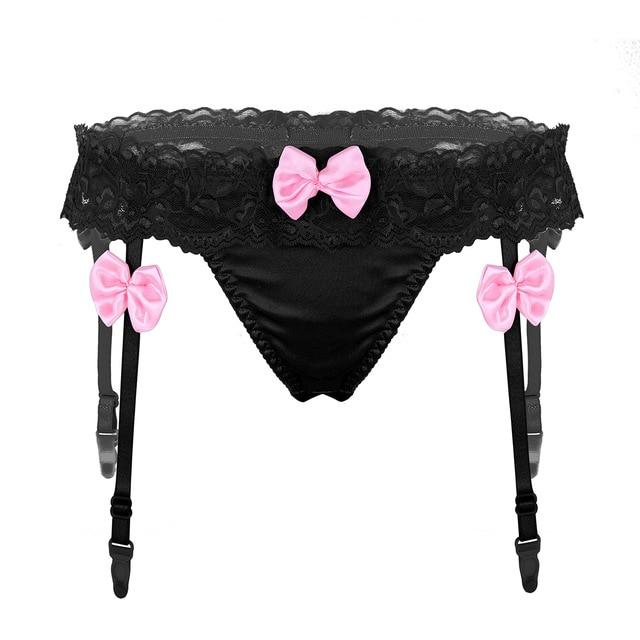 "Sissy Lilly" Bowknot Thong Panties w/ Garters product view