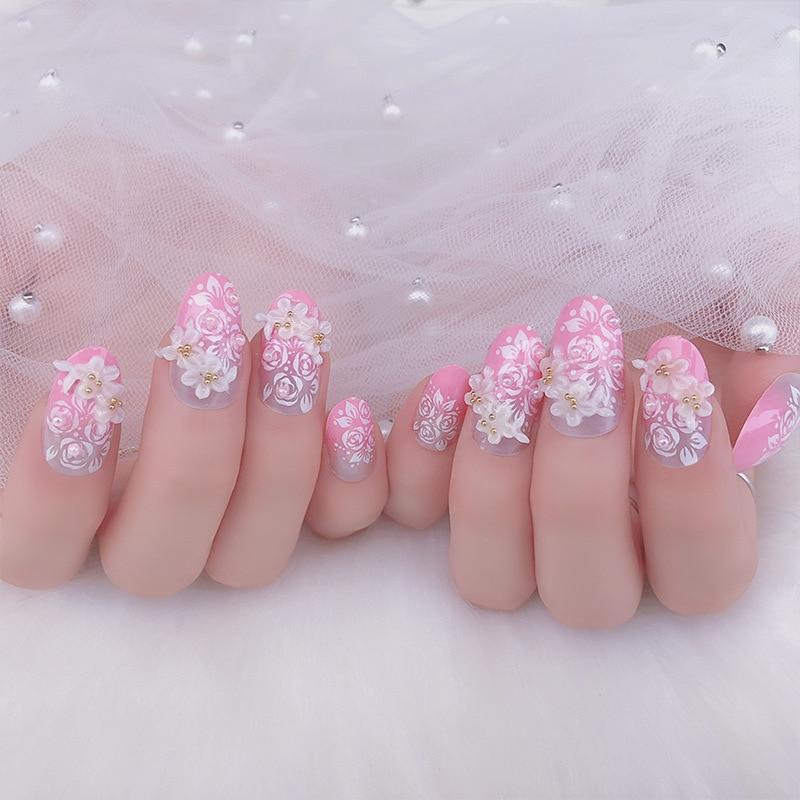Luxury Pink Flower Sissy Faux Nails BDSM product view