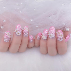 Luxury Pink Flower Sissy Faux Nails BDSM