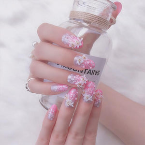 Luxury Pink Flower Sissy Faux Nails BDSM