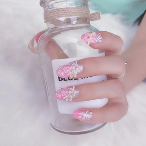 Luxury Pink Flower Sissy Faux Nails BDSM