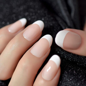 French Manicure Faux Nails BDSM